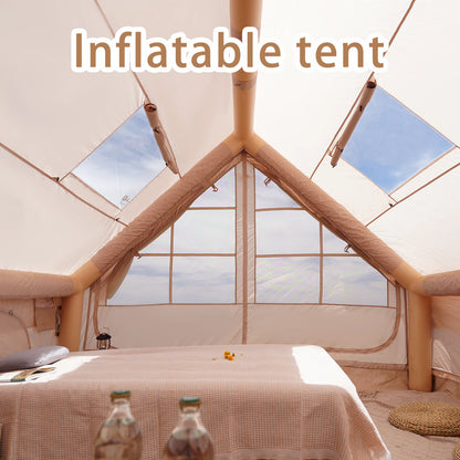 4-8 Person Inflatable Camping Tent - Quick-Setup Air Frame, 4-Season Waterproof Shelter with Stove Jack & Portable Design.