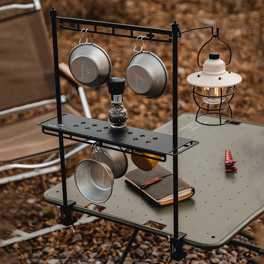 Camping Hanging Rack Detachable Camping Stand Outdoor Tools Organizer with Lantern Hook for Hiking Fishing Picnic BBQ