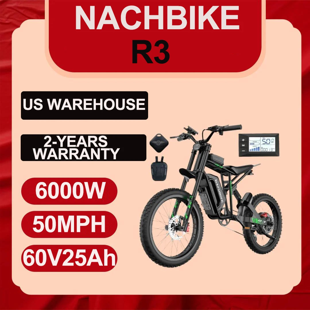 6000W Electric Dirt Bike Max 50 MPH & 50 Miles Long Range Ebike 24.5" Motorcycle Tires 1500Wh Removable Battery E Bike