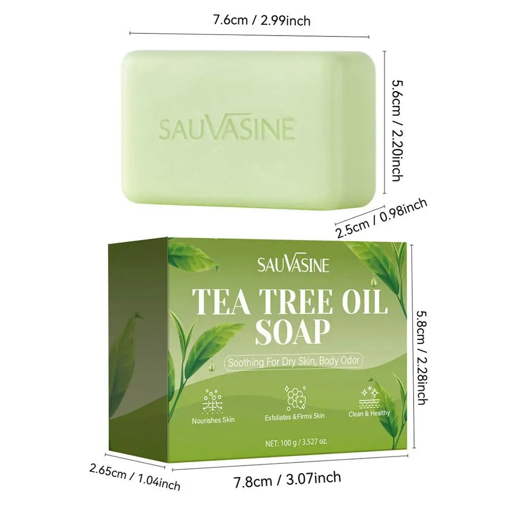 100G Tea Tree Oil Soap Bar for Men & Women, Deep Cleansing, Soothing for Dry Skin, Body Odor Care, Exfoliates & Firms Skin Care