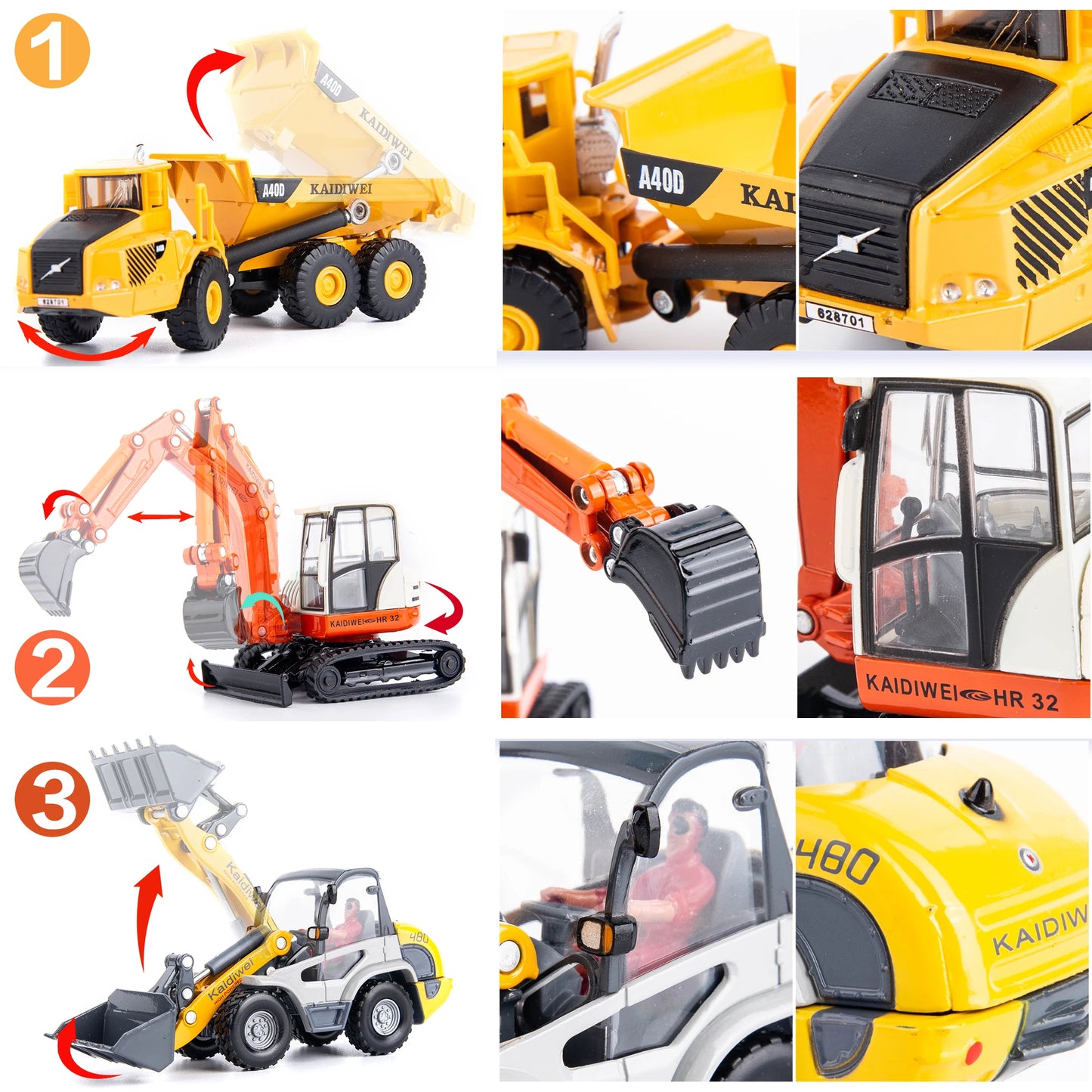 Heavy Duty Construction Site Playset, Metal Dump Truck, Excavator Digger Backhoe,Tractor Bulldozer Diecast Vehicle, Outdoor Sand