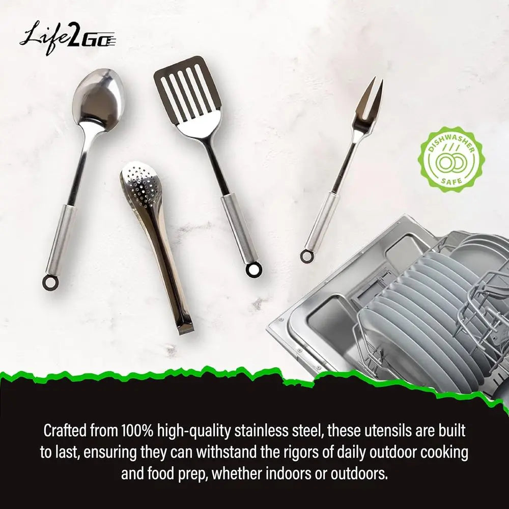 12 Pcs Camp Cooking Utensil Set & Outdoor Kitchen Gear Cookware Kit, Portable Compact Carry Case or Camping, Hiking, Travel, BBQ