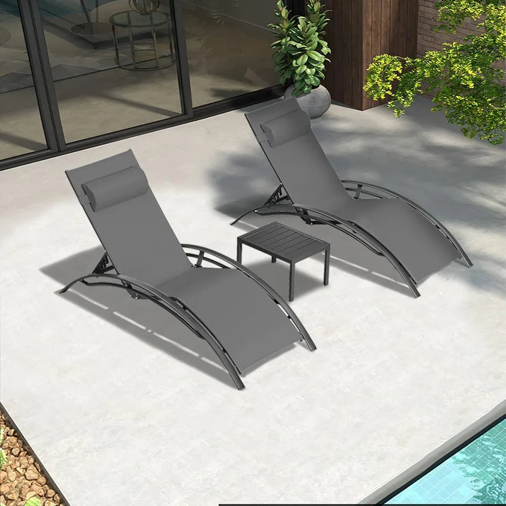 Patio Chaise Lounge Set of 3 Outdoor Lounge Chair Beach Pool Sunbathing Lawn Lounger Recliner Chiar Outside Tanning Chairs