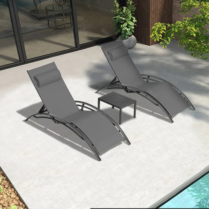 Patio Chaise Lounge Set of 3 Outdoor Lounge Chair Beach Pool Sunbathing Lawn Lounger Recliner Chiar Outside Tanning Chairs