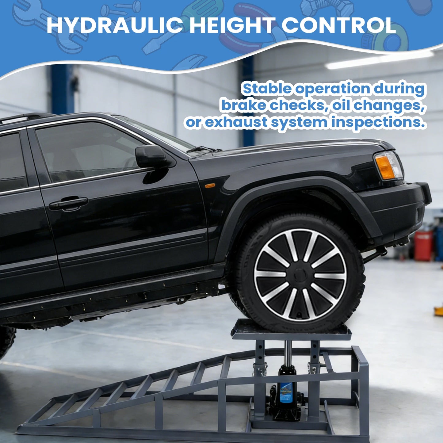 2 PCS Hydraulic Car Ramps Adjust Heights 9.8-15in Truck Wheel Ramps 5T/11000LBS Capacity for Home Garage Maintenance Oil Changes