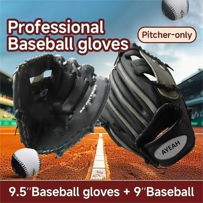 9.5" Baseball glove, Youth practice catching glove, adult PU leather batting glove, junior pitcher softball glove