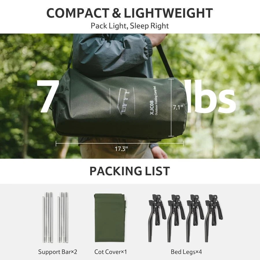 Extra Wide GreenWild Camping Cot, Folding Lightweight Camp Cot Bed, Portable Sleeping Bed for Backpacking Travel Beach Home