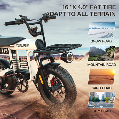 COSWHEEL T16 1000W Electric Bike 48V 15Ah Removable Battery 45km/H, 16''X4" Fat Tire 7-Speed E-Bike with EBike e bicycle