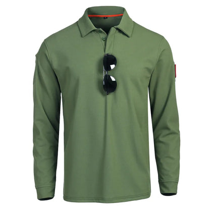 Mens Quick Dry Tactical Polo Shirt Summer Breatable Outdoor Training Top Embroidered Logo Turn-down Collar Long Sleeve Clothes