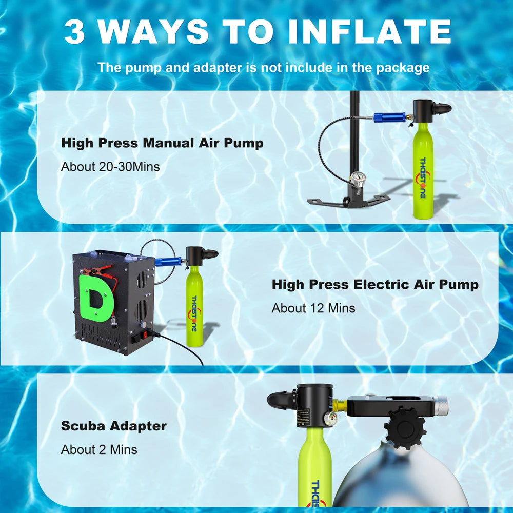 Thaistone 1L Diving Snorkeling Oxygen Cylinder Scuba Tank+Diving Mask+Scuba Adapter+Manual Air Pump