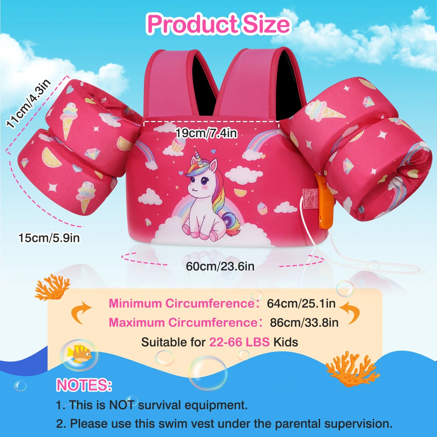 MoKo Toddler Swim Vest for Kids Swim Arm Floaties 30-60 lbs Boys and Girls Cartoon Swimming Water Wings Pool Float Vests Sleeves