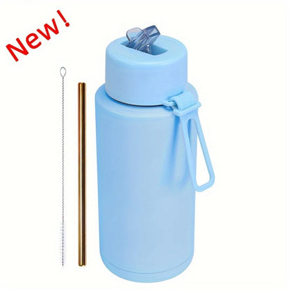 Stainless Steel Insulated Water Bottle, 35oz (1000ml) - Sports Travel Thermal Cup, Hot Cold Drink Flask with Straw Lid, Silicone