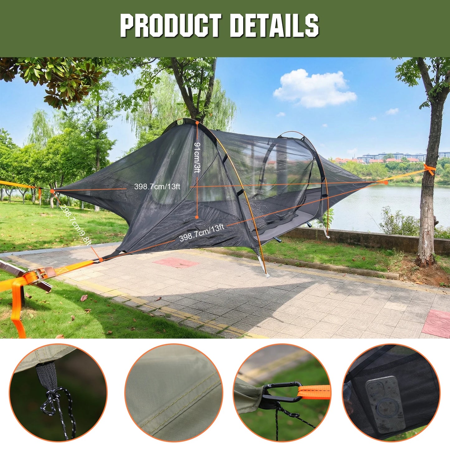 2-Person Tree Tent Hammock with Mosquito Net & RainFly Triangle Hammock 660 LBS Load Capacity for Outdoor Backpacking & Hiking