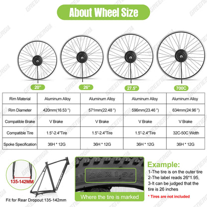 Bafang G020 48V500W Front Rear Gear Hub Motor Wheel 20-29 Inch 700C Brushless Electric Bike Conversion Kit Drive Engine