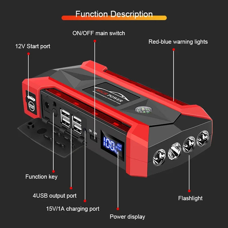 5000A Car Battery Starter Portable Charger Auto Jump Starter 12V Petrol Diesel Car Emergency Booster Start Power Supply