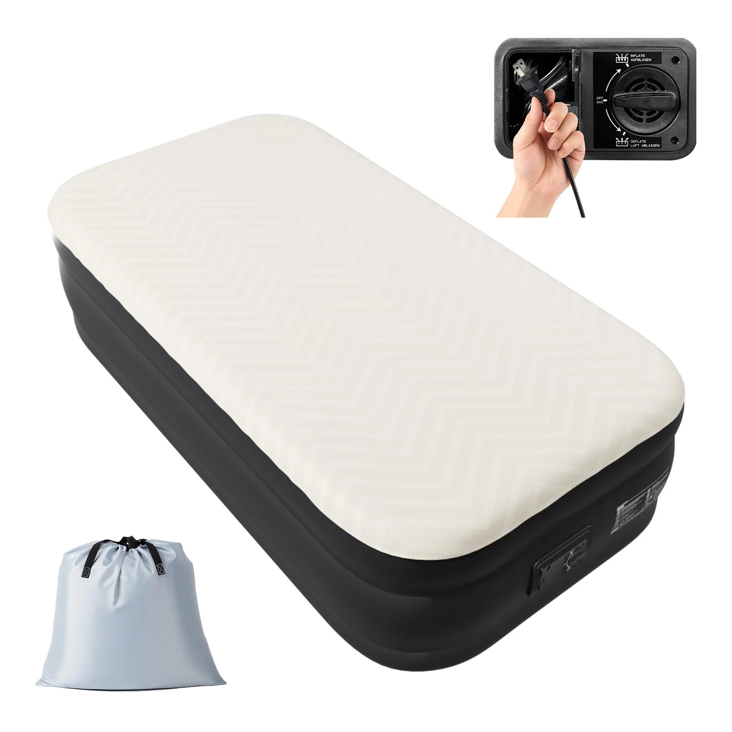 Twin Air Mattress with Built-In Pump, 18in Foam Topper Blow up Mattress, Quick Inflation/Deflation Inflatable Mattress
