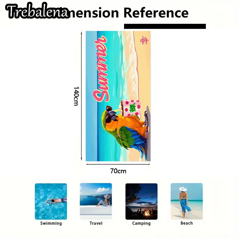 30*60inch Ultra-Soft Beach Towel with Summer Parrot Beach Towel Vibrant Ocean Scene