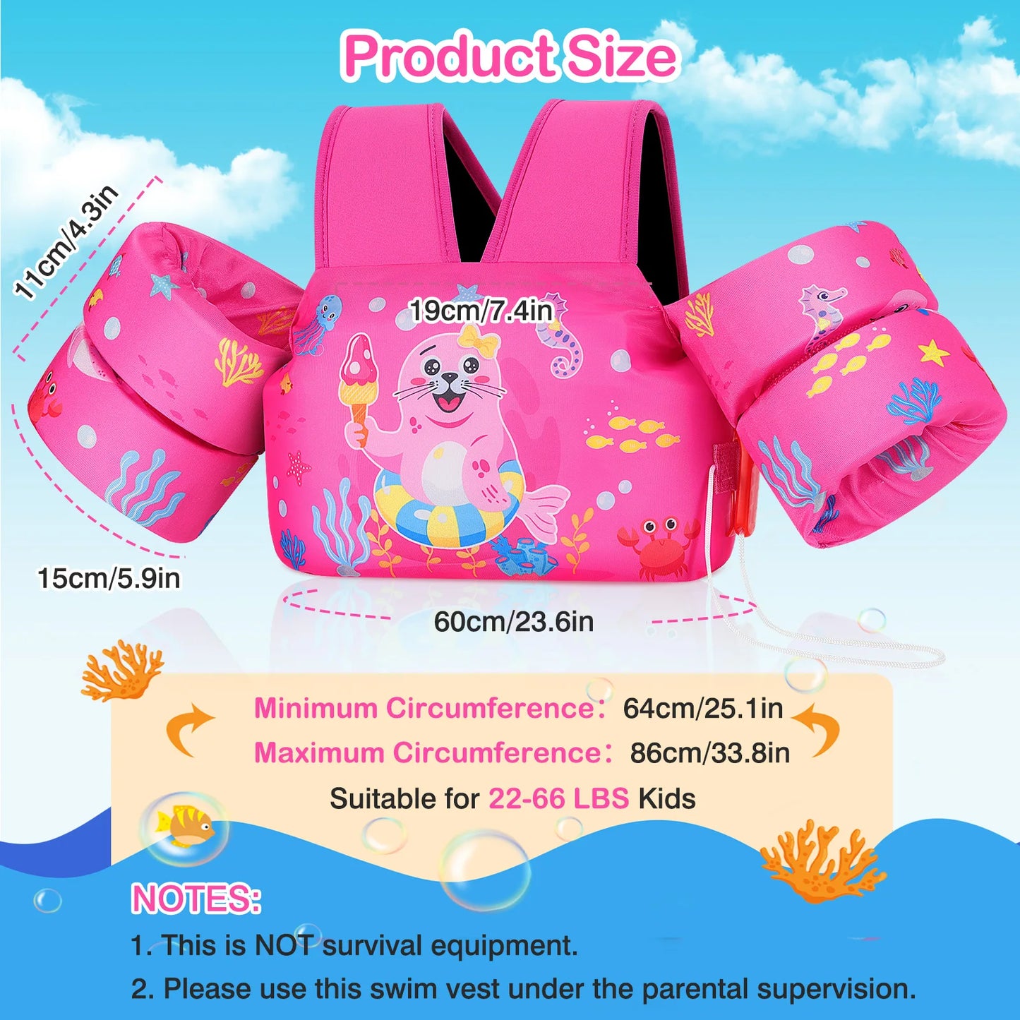 MoKo Toddler Swim Vest for Kids Swim Arm Floaties 30-60 lbs Boys and Girls Cartoon Swimming Water Wings Pool Float Vests Sleeves