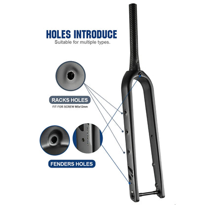 OG-EVKIN FK-020 Gravel Fork Carbon Fiber Tapered Gravel Bicycle Front Fork Bike Fork Black Matte 700C x 55C Thru Axle 12x100mm