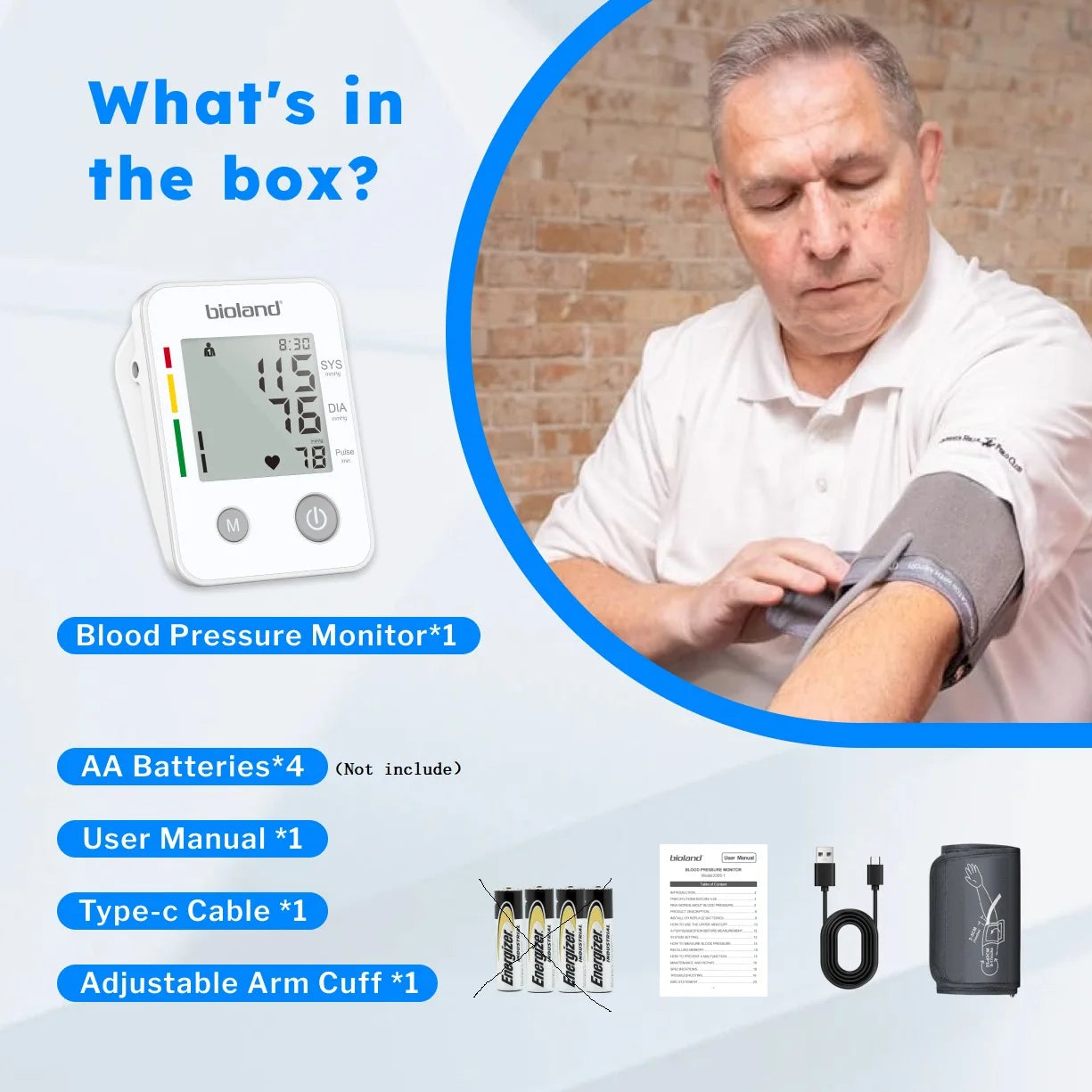bioland Blood Pressure Monitor 2005 Tensiometer Upper Arm Automatic Digital BP Measuring Device Blood Pressure Guage kit 2005-1