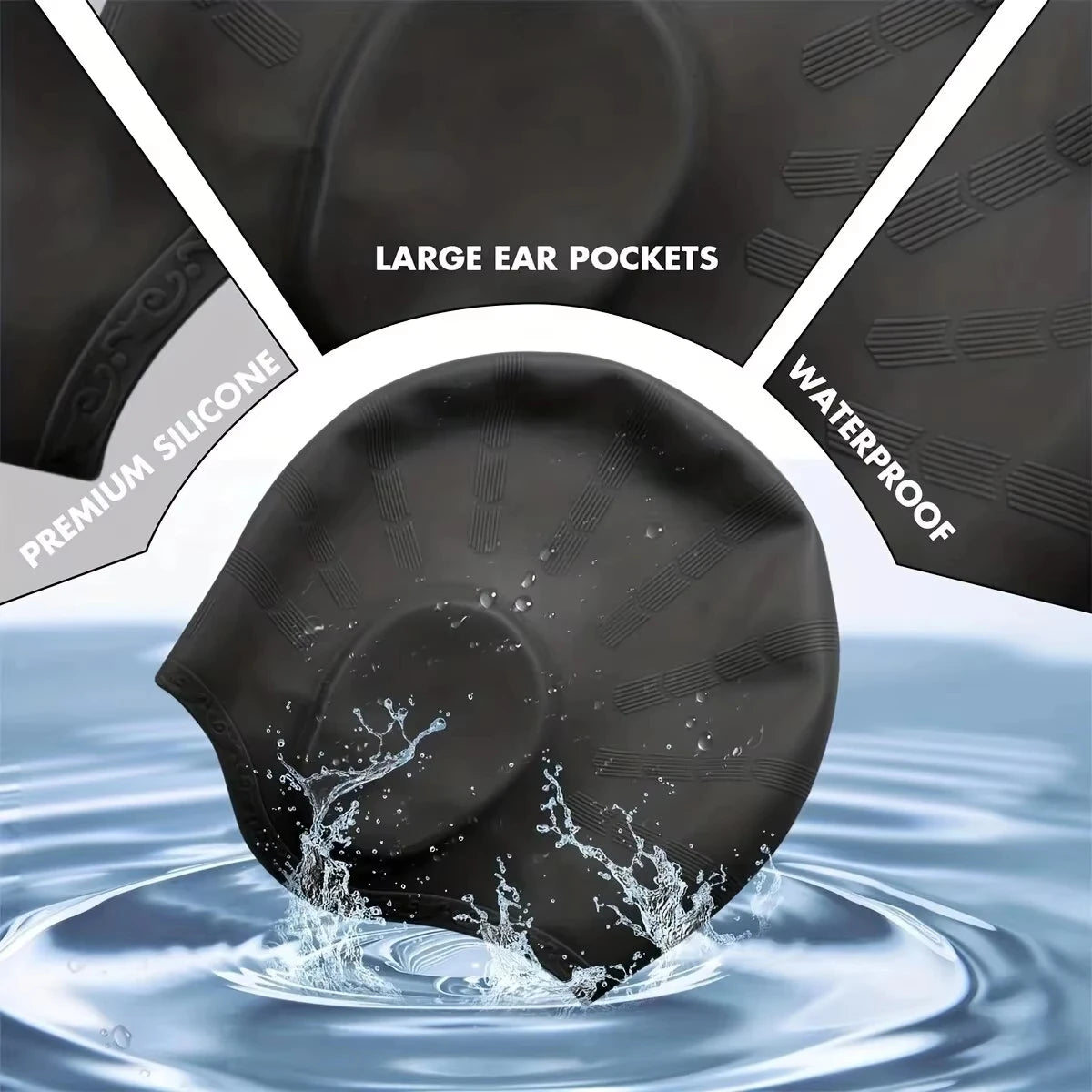 DIZETION Durable Silicone Swimming Cap with Ear Pockets for Adults and Teens - Protects Long Hair and Provides High Elasticity