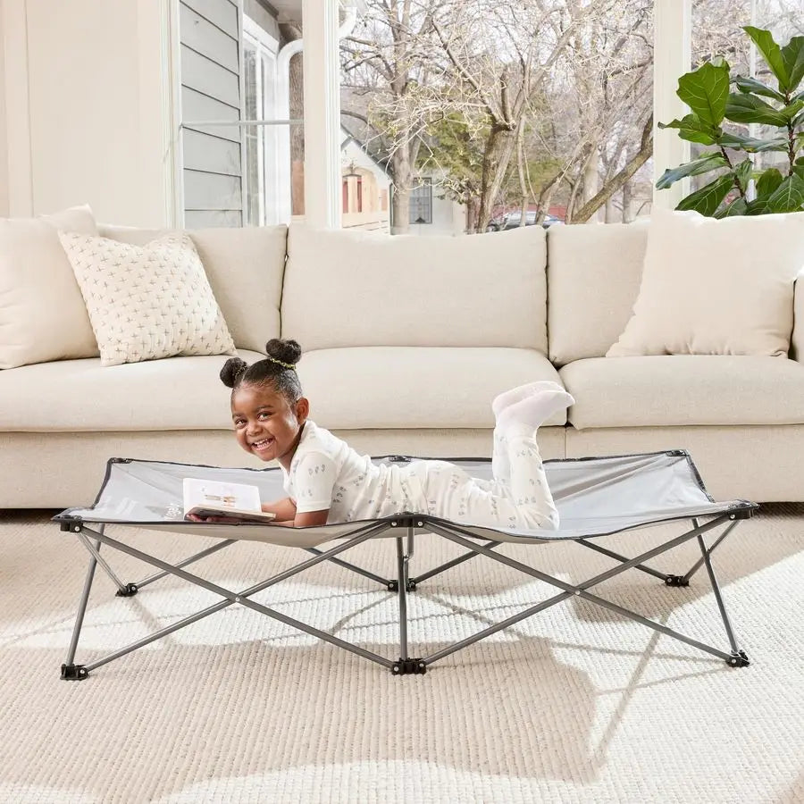 Extra Long My Cot Portable Toddler Bed Gray 54x28x12 Inch