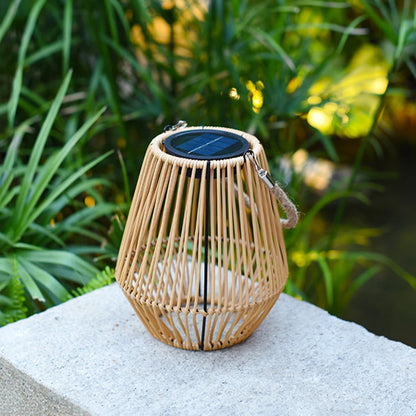 Rattan Solar Lantern IP65 Waterproof Hanging/Standing Outside Big Rattan Solar Light with Handle for Yard Garden Home Decoration