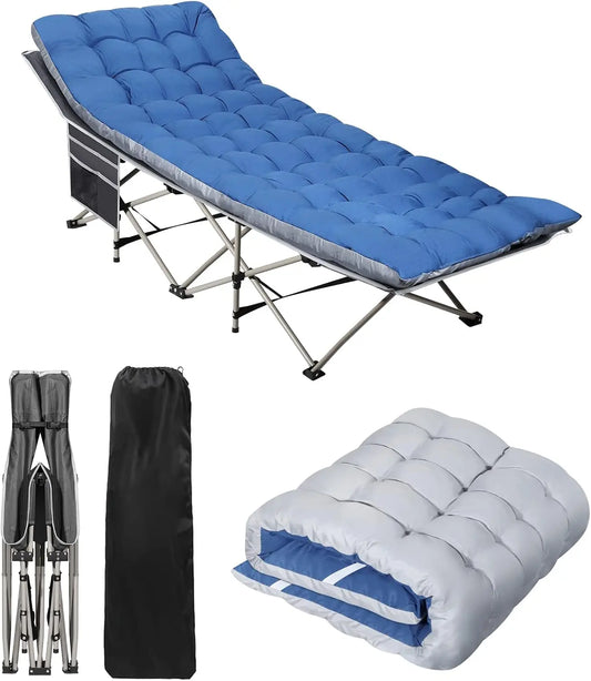 Portable Camping Cot with Mattress - Heavy Duty Folding Bed for Outdoor, Beach, Office - Max Load 300 LBS