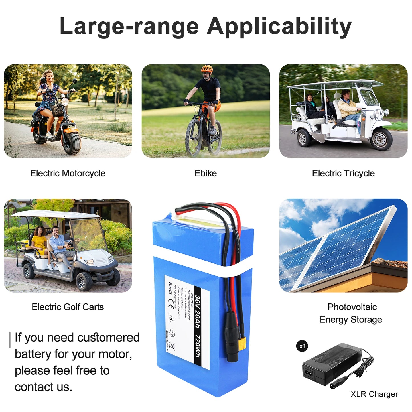 36V 20AH Ebike Battery Pack PVC Waterproof 72V 20AH 60V 52V for 1800W 1500W 1000W 2000W 2500W 3000W Motorcycle Electric EScooter