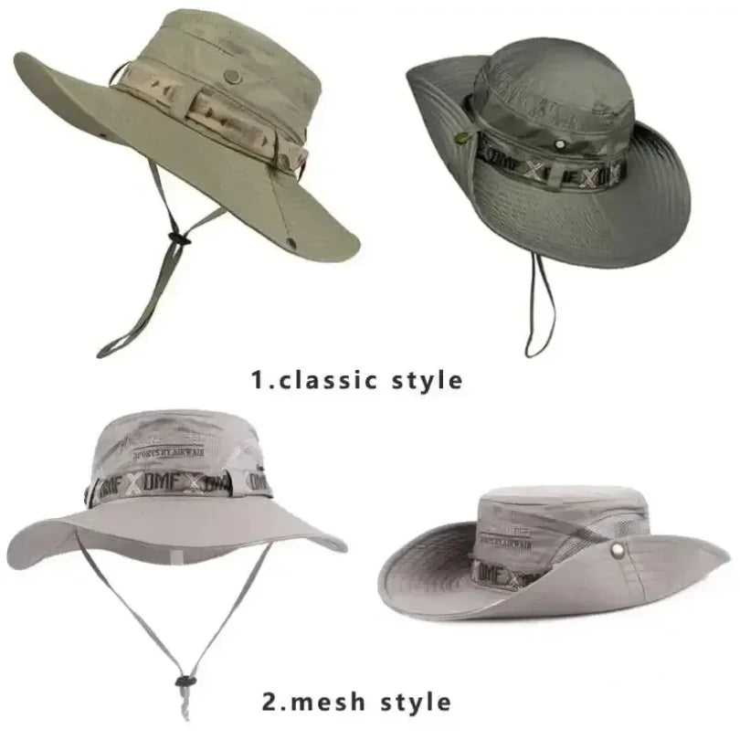 Outdoor hat Summer Men's Wide Brim Bucket Hat UV Protection Panama Style Mesh Fisherman Beach Sun Hat for Outdoor Hunting Hiking