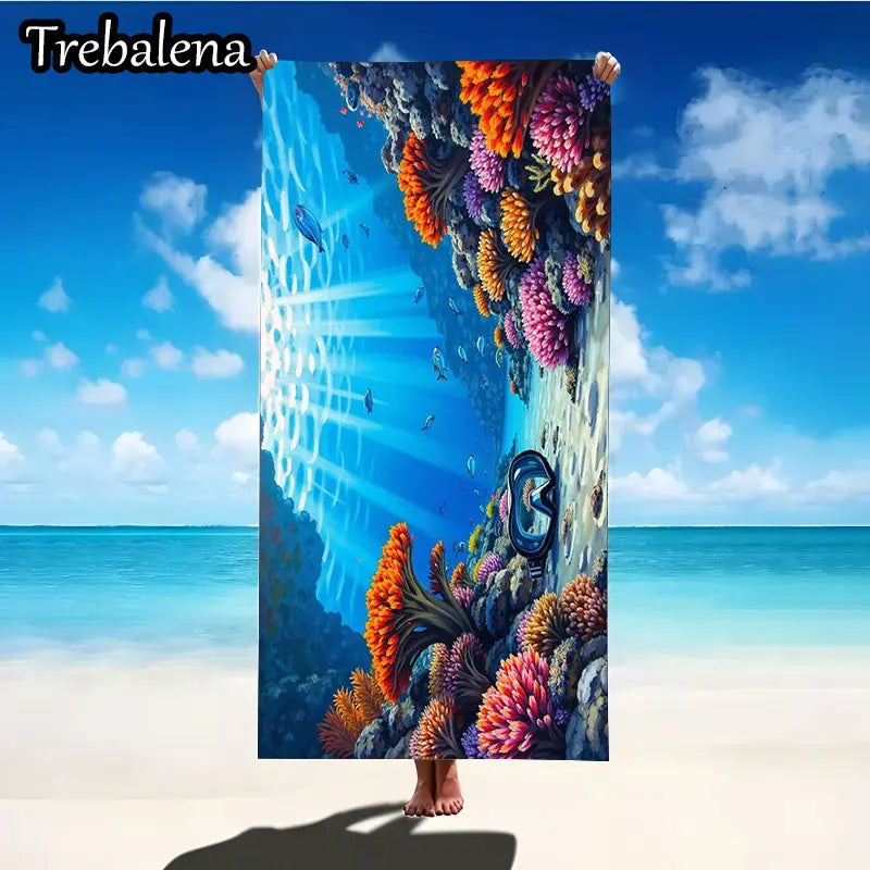 30*60inch Ultra-Soft Beach Towel with Vibrant Coral Reef Scene Beach Towel