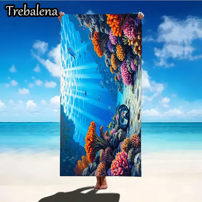 30*60inch Ultra-Soft Beach Towel with Vibrant Coral Reef Scene Beach Towel