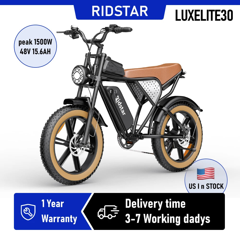 Ridstar LUXELITE30 Motor 1500W Electric Bike for Adults 31 MPH Battery 48V 15.6Ah  20" Electric Dirt Bike 7-Speed