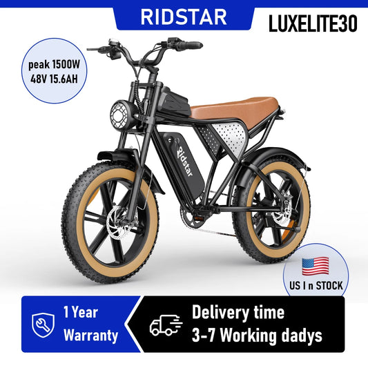 Ridstar LUXELITE30 Motor 1500W Electric Bike for Adults 31 MPH Battery 48V 15.6Ah  20" Electric Dirt Bike 7-Speed