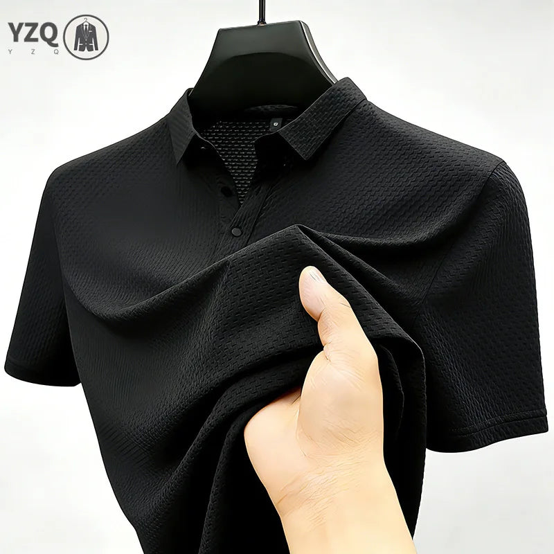 Men's Quick Dry Ice Silk Polo Shirt Short Sleeve Button Placket Jacquard Daily Wear