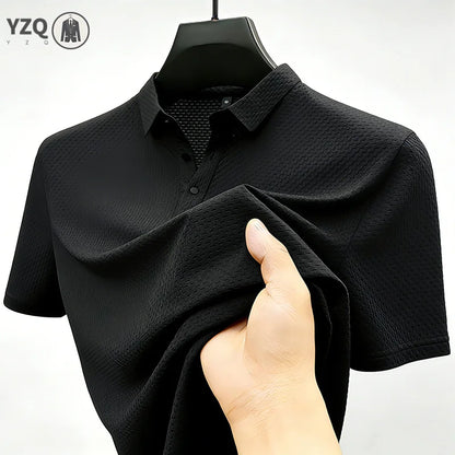 Men's Quick Dry Ice Silk Polo Shirt Short Sleeve Button Placket Jacquard Daily Wear