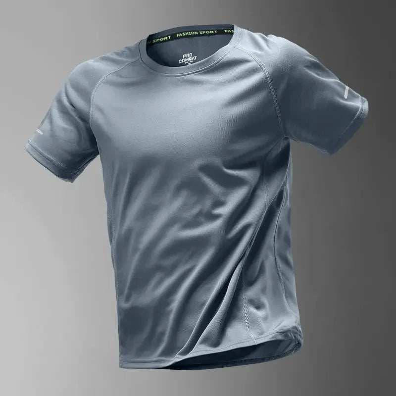 Quick-dry Men's Ice Silk Summer Thin Sports Set, Short-sleeve Fitness Shirt, Running Wear, New Style Top