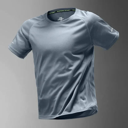 Quick-dry Men's Ice Silk Summer Thin Sports Set, Short-sleeve Fitness Shirt, Running Wear, New Style Top