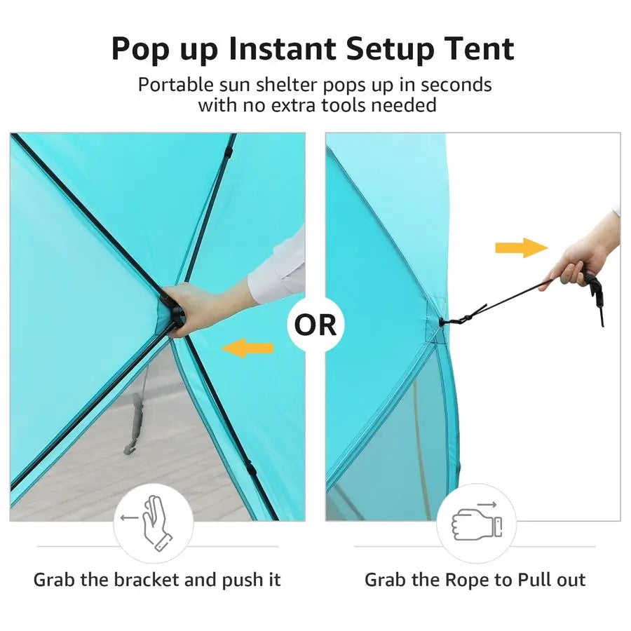 Pop Up Beach Tent, Portable Shade Sun Shelter UPF50 UV Protection for 4 Person Extendable Floor for Fishing Hiking Camping, Wate