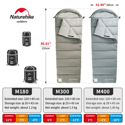 Naturehike M180 Sleeping Bag Lightweight Sleeping Bag M300 Double Outdoor Camping Winter Warm Sleeping Bag M400 Machine Washable