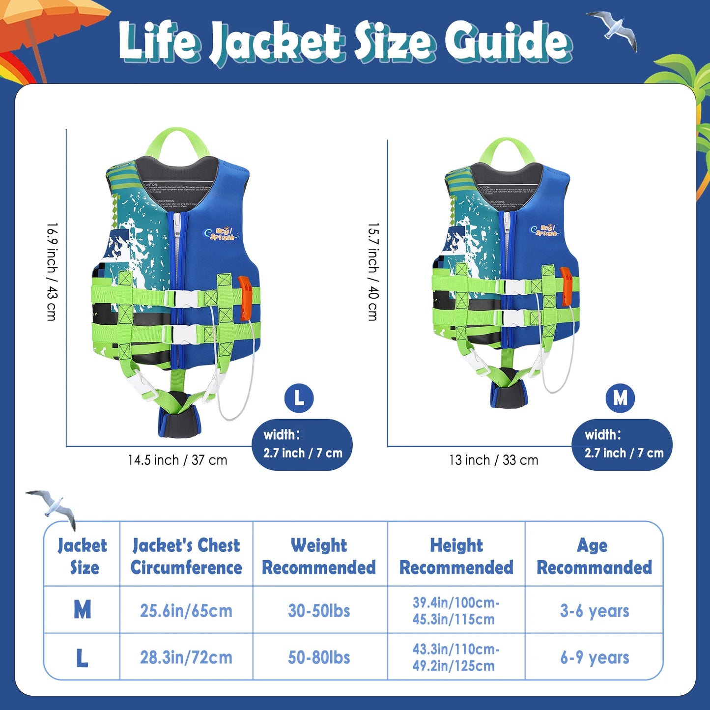HeySplash Toddler Swim Vest Kids Floaties Swimming Jacket  Jumper Swimsuit with Adjustable Strap Float Puddle Vest for Child