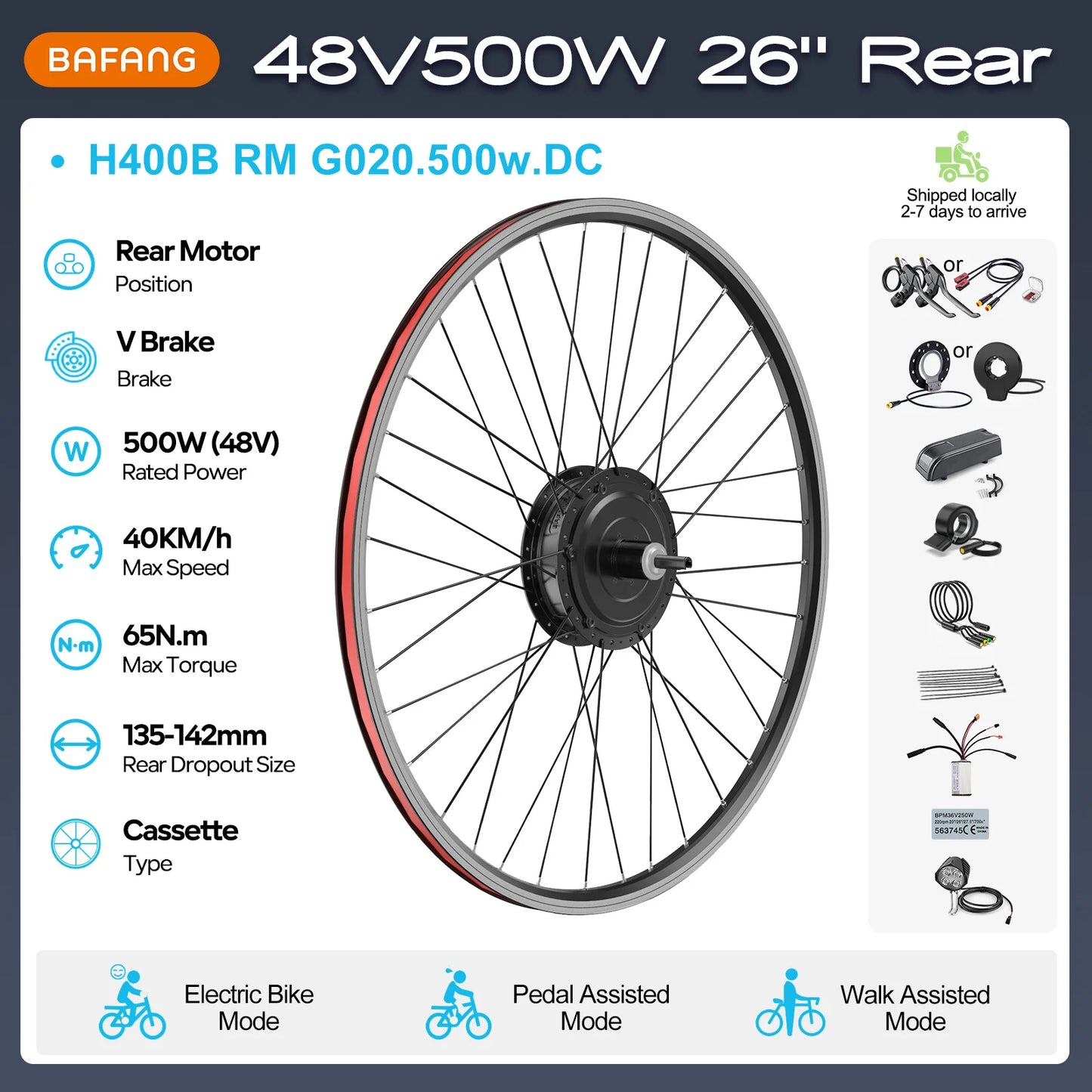 [US Direct ] Bafang 48V 500W 750w Wheel Hub Motor V-Brake Front & Rear Drive Electric Bicycle Conversion Kits 8fun eBike Engine