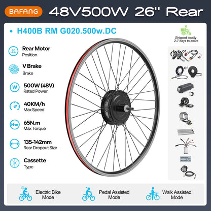 [US Direct ] Bafang 48V 500W 750w Wheel Hub Motor V-Brake Front & Rear Drive Electric Bicycle Conversion Kits 8fun eBike Engine