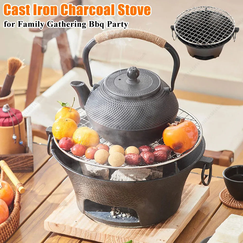Stainless Steel Round Barbecue Grill Portable Camping Stove Picnic Barbecue Party Stove Family Camping Desktop Small Charcoal Ba