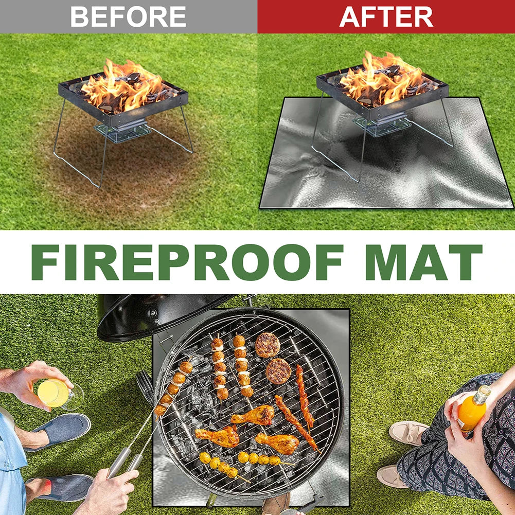 100cmx100cm Griddle BBQ Mat Heat Resistant Fire Retardant Base Pad 3 Layers Large Fire Pit Mat Easy To Clean for Grass Outdoor