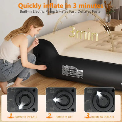 Air Mattress Full with Built in Pump for Camping 16 High Speed Inflatable Mattress Inflation Completed in 3 Minutes, Luxury Blow