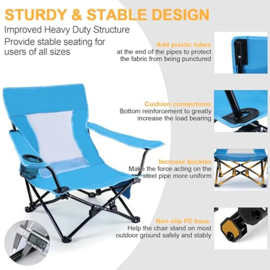 Beach Camping Chair 2 Pack Outdoor Folding Lawn Chair for Adults Heavy Duty Portable Chair with Armrest for Outside Fishing Spo