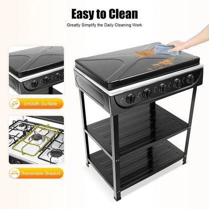 Natural Gas Stove with 5 Burners Outdoor 5-Burner Stove Portable Gas Stove Manual Ignition with 2 Placement Boards