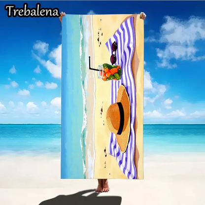 30*60inch Ultra-Soft Beach Towel with Beach Towel with Hat Sunglasses and Juice Print