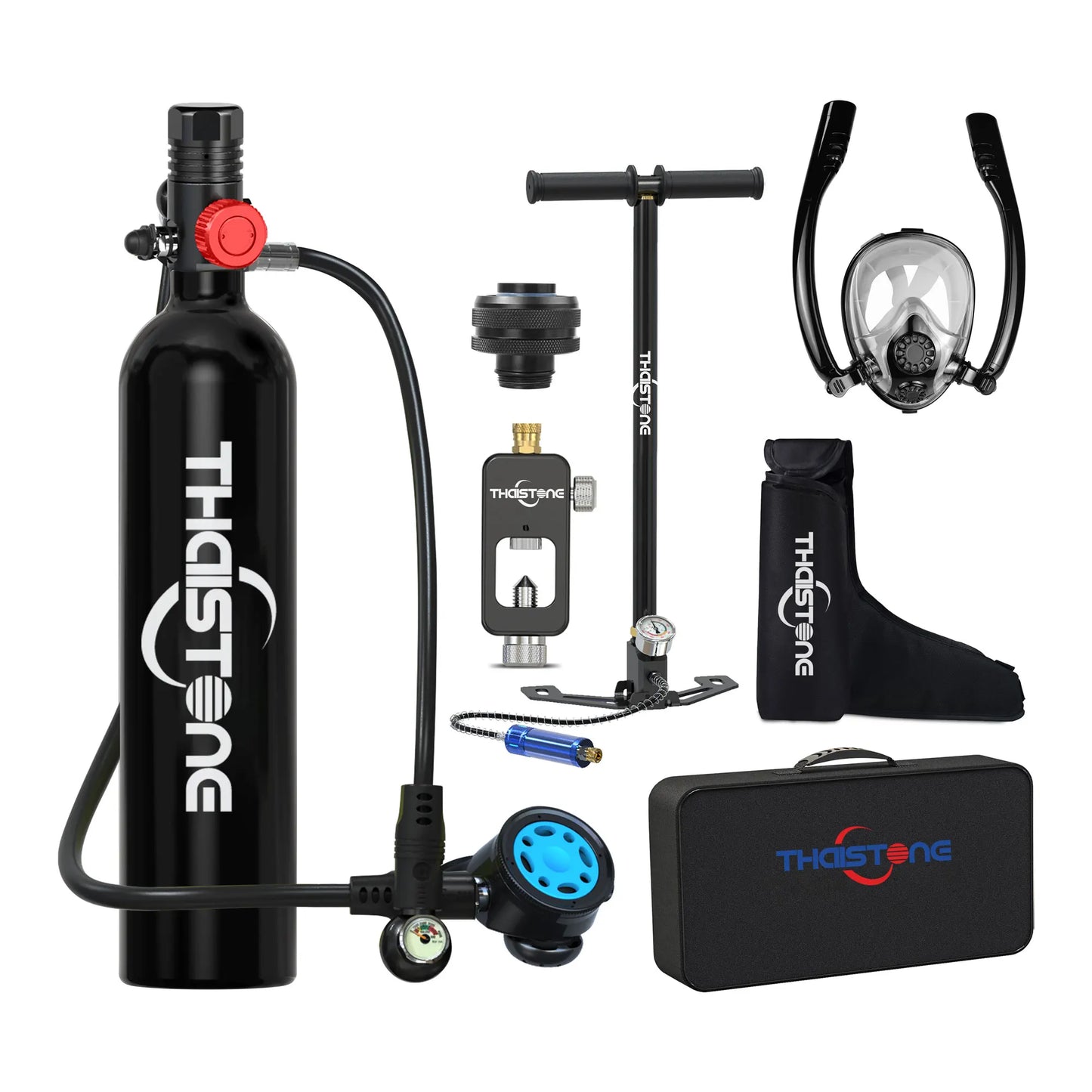 Thaistone 1L Diving Snorkeling Oxygen Cylinder Scuba Tank+Diving Mask+Scuba Adapter+Manual Air Pump